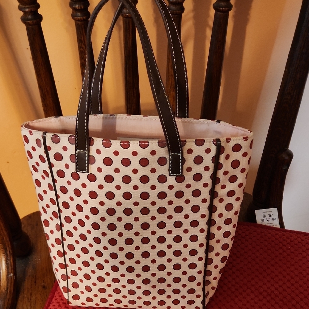 Polka Dot Tote Bag - Red and Brown